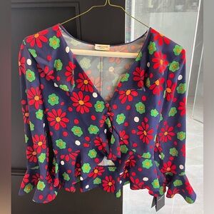 New with tags Yves Saint Laurent Paris purple and red floral silk blouse